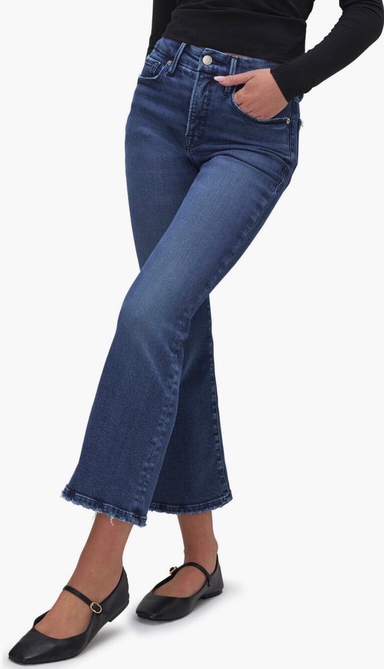 Good American good legs crop mini boot 30 in indigo
